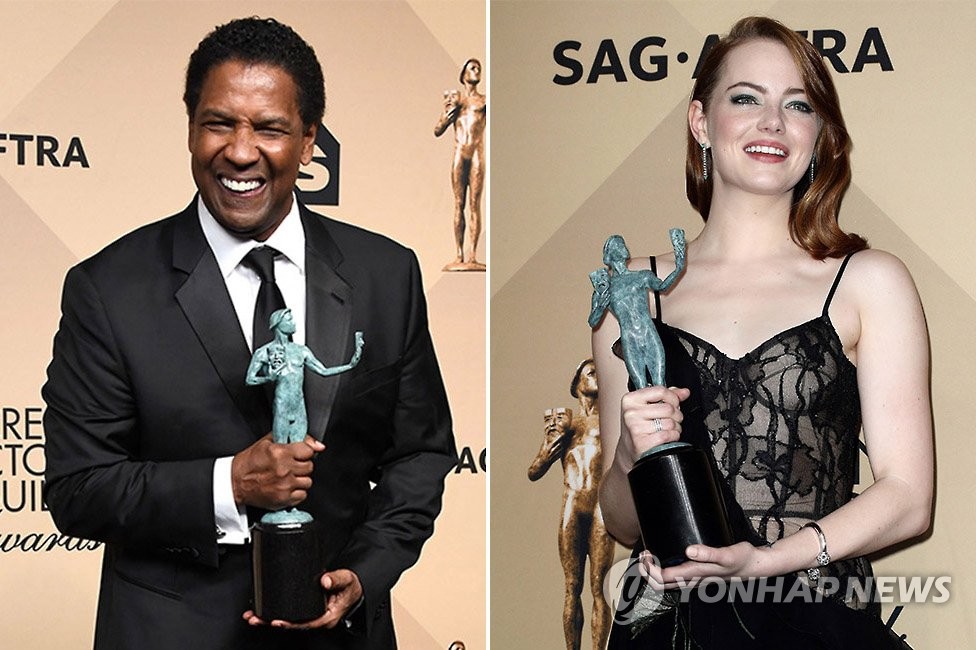 영화 '펜스'의 덴젤 워싱턴(63)과 '라라랜드'의 엠마 스톤(29)이 미국 배우조합상(SAG·Screen Actors Guild Awards) 남녀주연상을 수상했다.