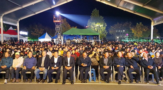 ▲ 강원·홍천 인삼·한우 명품축제 한마음콘서트 전야제가 19일 홍천읍 토리숲에서 열렸다.