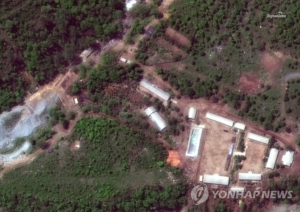 ▲ 북한 함경북도 길주군 풍계리 핵실험장의 23일 모습으로 민간위성업체 디지털글로브가 촬영한 위성사진.