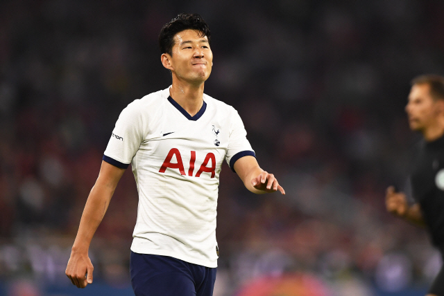 ▲ epa07750478 Tottenham‘s Son Heung-min reacts during the Audi Cup final soccer match between Tottenham Hotspur and Bayern Munich in Munich, Germany, 31 July 2019.  EPA/LUKAS BARTH-TUTTAS    <All rights reserved by Yonhap News Agency>