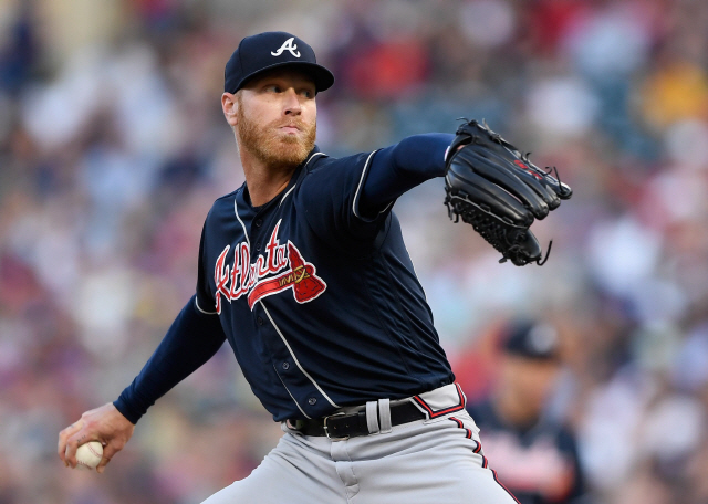 ▲ MINNEAPOLIS, MN - AUGUST 06: Mike Foltynewicz #26 of the Atlanta Braves delivers a pitch against the Minnesota Twins during the first inning of the interleague game on August 6, 2019 at Target Field in Minneapolis, Minnesota.   Hannah Foslien/Getty Images/AFP == FOR NEWSPAPERS, INTERNET, TELCOS &amp; TELEVISION USE ONLY ==   <All rights reserved by Yonhap News Agency>