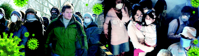 ▲ 코로나 19를 예견한 영화라 불리며 주목 받고 있는 멧 데이먼 주연의 영화 ‘컨테이젼’(사진 왼쪽)과 한국최초로 바이러스의 감염  공포를 다룬 영화‘감기’의 한 장면.