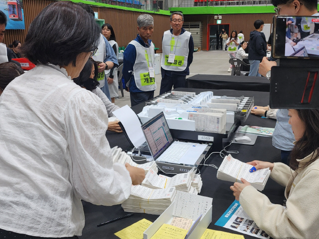▲ 제21대 대통령 선거 본투표일인 지난 3일 삼척지역 개표장이 마련된 삼척체육관에서 투표함 개함과 함께 본격적인 개표 작업이 진행됐다.