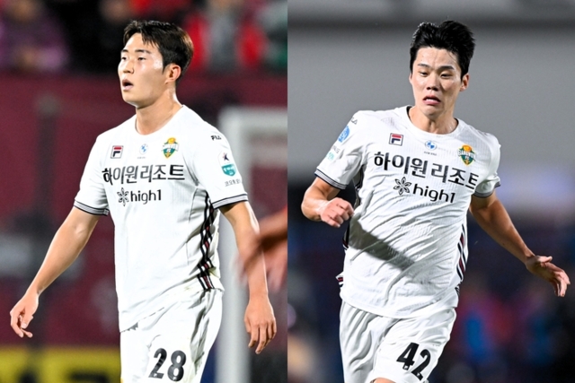 ▲ 강원FC 이승원(왼쪽)과 모재현. 강원FC 제공